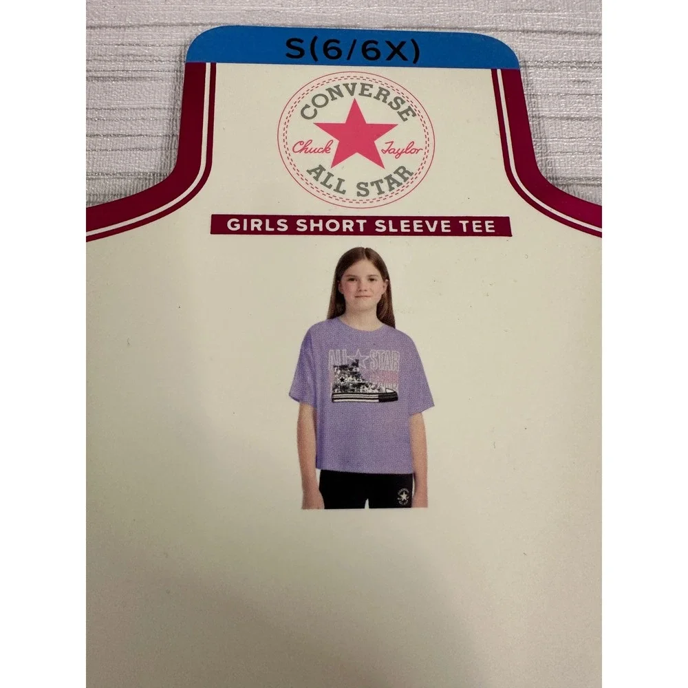 Converse Girls All Star Short Sleeve Graphic Tee Purple Lavender Size S 6/6X NEW